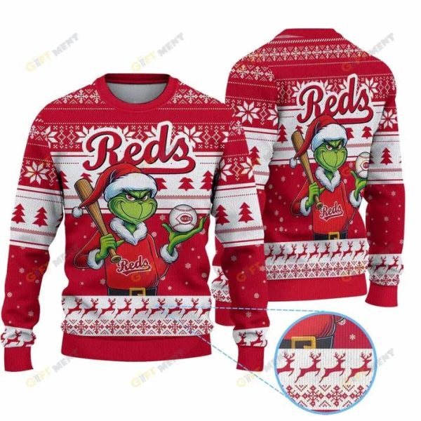 Premium Ugly Chritsmas Sweater For Fan Cincinnati Reds Ugly Sweater, Cincinnati Reds Ugly Sweater, MLB Christmas Sweater