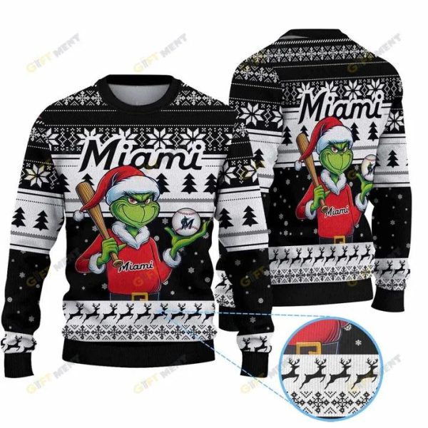 Premium Ugly Chritsmas Sweater For Fan Miami Marlins Ugly Sweater, Miami Marlins Ugly Sweater, MLB Christmas Sweater