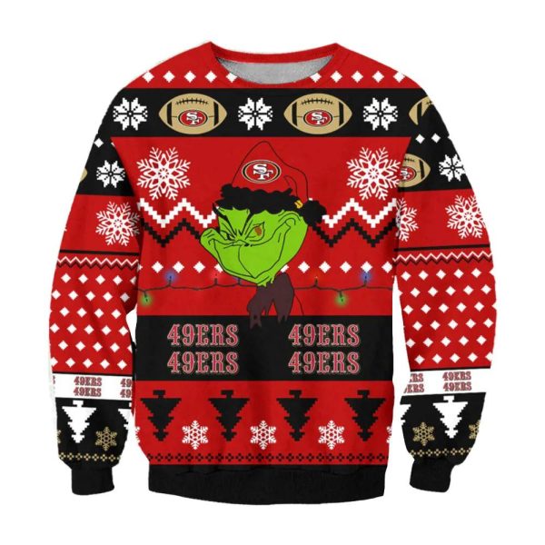 San Francisco 49ers Grinch Cunningly Smile Nfl Ugly Christmas Sweater, San Francisco 49ers Ugly Sweater, NFL Ugly Sweater