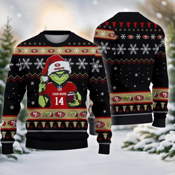 San Francisco 49ers Grinch Custom Chrismas Ugly Sweater, San Francisco 49ers Ugly Sweater, NFL Ugly Sweater