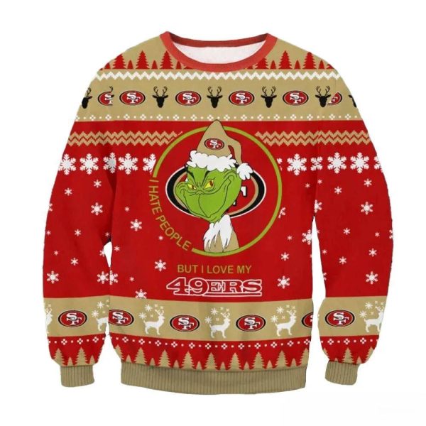 San Francisco 49ers Grinch I Hate People But I Love My 49ers Nfl Christmas Sweater, San Francisco 49ers Ugly Sweater, NFL Ugly Sweater