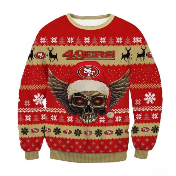 San Francisco 49ers Skull Wings Nfl Ugly Christmas Sweater, San Francisco 49ers Ugly Sweater, NFL Ugly Sweater