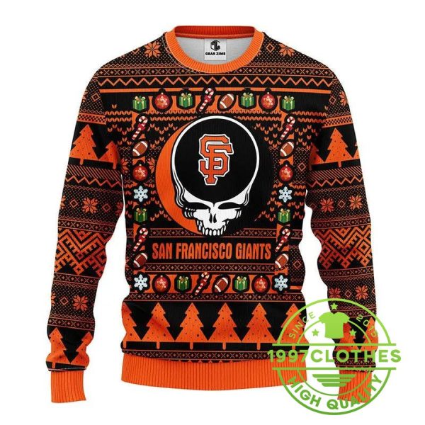 San Francisco Giants Grateful Dead Ugly Christmas Sweater, San Francisco Giants Ugly Sweater, MLB Christmas Sweater