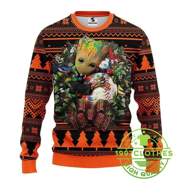 San Francisco Giants Groot Hug Ugly Christmas Sweater, San Francisco Giants Ugly Sweater, MLB Christmas Sweater