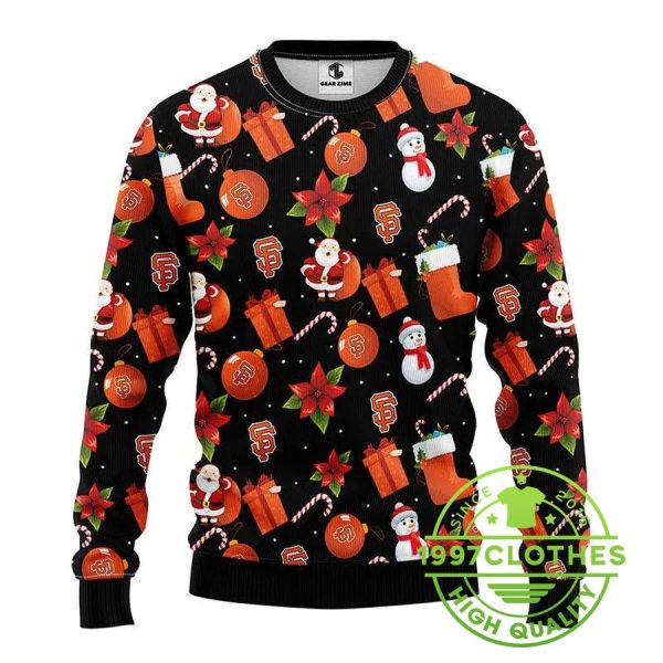 San Francisco Giants Santa Claus Snowman Ugly Christmas Sweater, San Francisco Giants Ugly Sweater, MLB Christmas Sweater