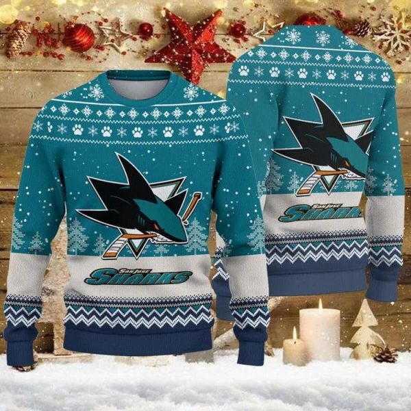 San Jose Sharks Big Logo Ugly Christmas Sweater, San Jose Sharks Ugly Sweater, NHL Ugly Sweater