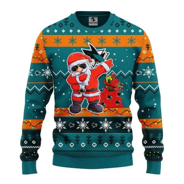 San Jose Sharks Dabbing Santa Claus Ugly Christmas Sweater, San Jose Sharks Ugly Sweater, NHL Ugly Sweater