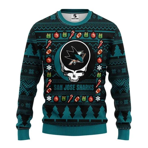 San Jose Sharks Grateful Dead Ugly Christmas Sweater, San Jose Sharks Ugly Sweater, NHL Ugly Sweater