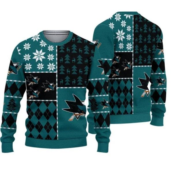 San Jose Sharks Ice Hockey Ugly Christmas Sweater, San Jose Sharks Ugly Sweater, NHL Ugly Sweater