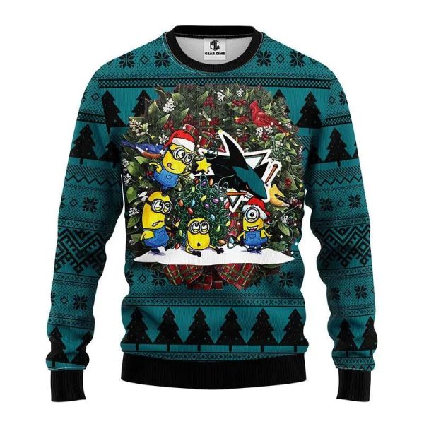 San Jose Sharks Minion Ugly Christmas Sweater, San Jose Sharks Ugly Sweater, NHL Ugly Sweater