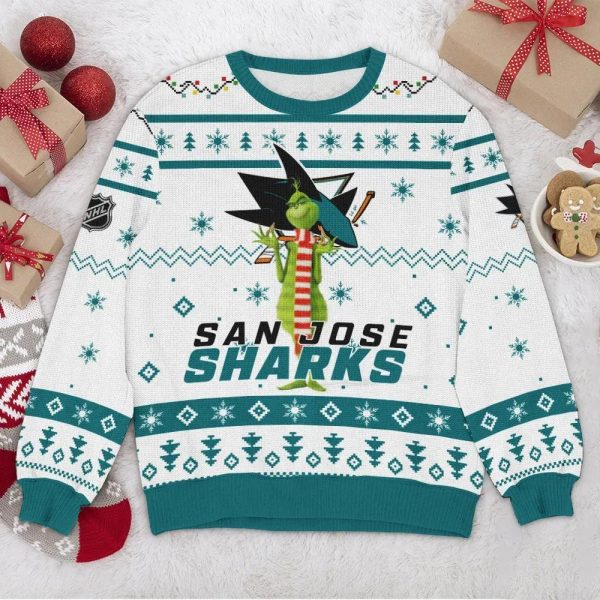 San Jose Sharks NHL Grinch Ugly Christmas Sweater, San Jose Sharks Ugly Sweater, NHL Ugly Sweater