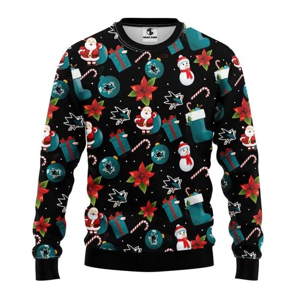 San Jose Sharks Santa Claus Snowman Ugly Christmas Sweater, San Jose Sharks Ugly Sweater, NHL Ugly Sweater