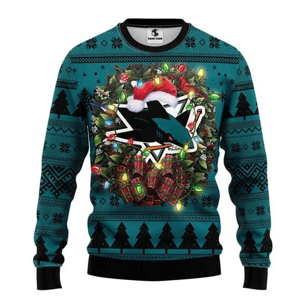 San Jose Sharks Santa Hat Ugly Christmas Sweater, San Jose Sharks Ugly Sweater, NHL Ugly Sweater