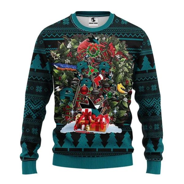 San Jose Sharks Tree Christmas Ugly Sweater, San Jose Sharks Ugly Sweater, NHL Ugly Sweater