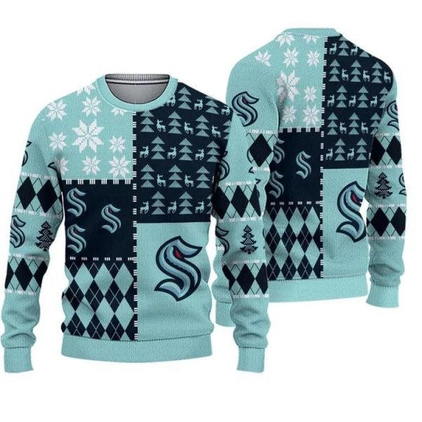 Seattle Kraken Ice Hockey Ugly Christmas Sweater, Seattle Kraken Ugly Sweater, NHL Ugly Sweater