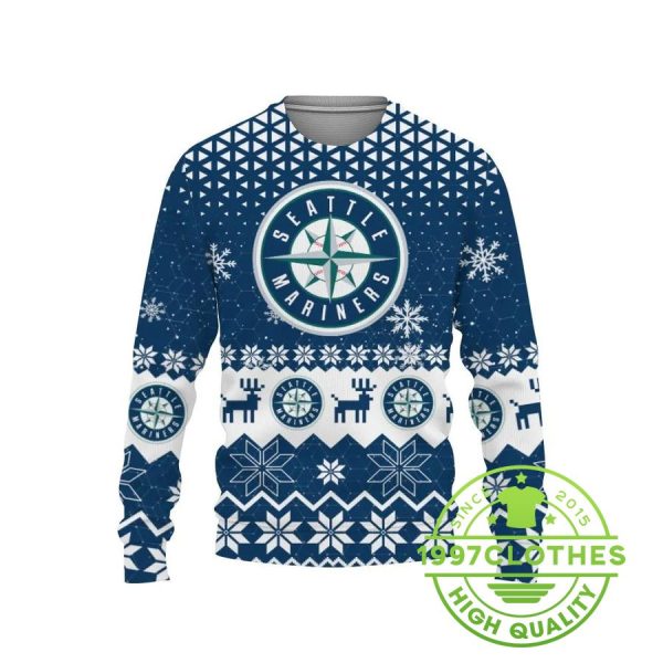 Seattle Mariners Big Logo Ugly Christmas Sweater, Seattle Mariners Ugly Sweater, MLB Christmas Sweater