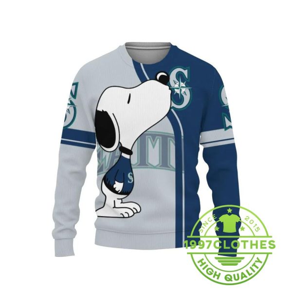 Seattle Mariners Snoopy Ugly Christmas Sweater, Seattle Mariners Ugly Sweater, MLB Christmas Sweater