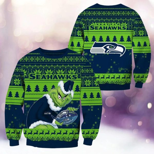 Seattle Seahawks Grinch Stolen Ugly Christmas Sweater, Seattle Seahawks Ugly Sweater, NFL Ugly Sweater