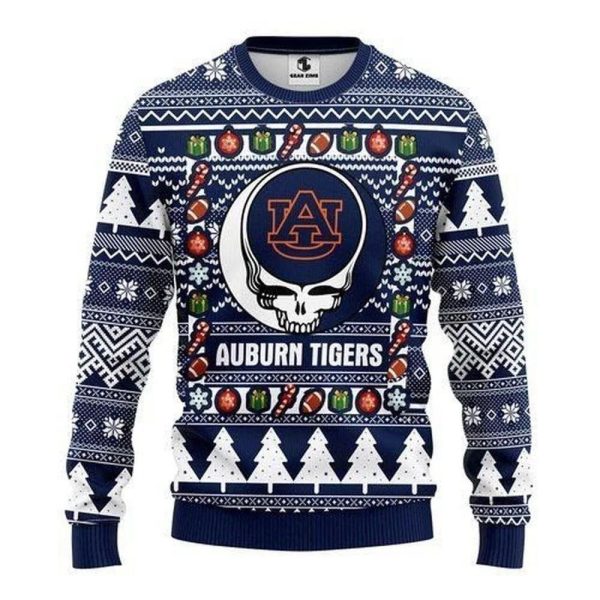 Skull Auburn Tigers Ugly Christmas Sweater, Auburn Tigers Ugly Christmas Sweater, NCAA Christmas Sweater