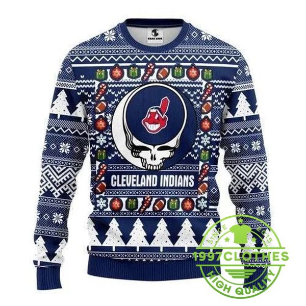 Skull Cleveland Indians Christmas Ugly Sweater, Cleveland Indians Ugly Sweater, MLB Christmas Sweater