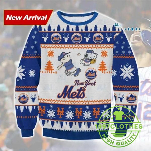 Snoopy New York Mets Mlb Ugly Christmas Sweater, New York Mets Ugly Sweater, MLB Christmas Sweater