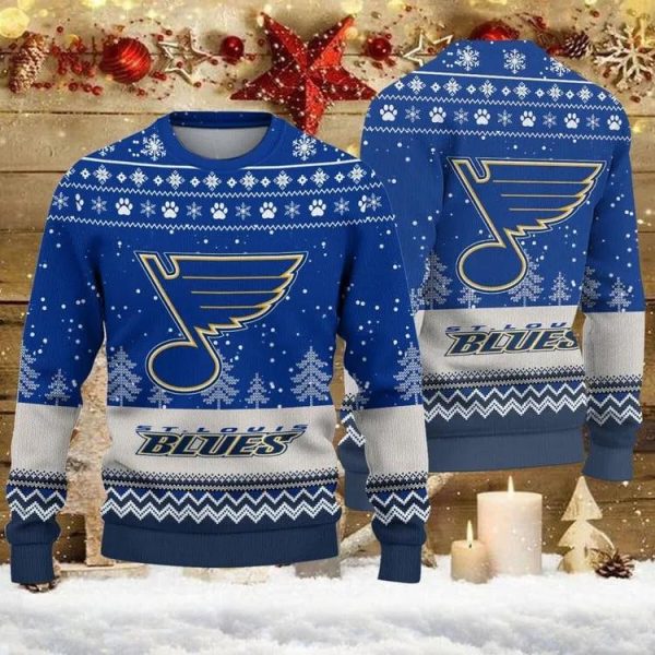 St Louis Blues Big Logo Ugly Christmas Sweater, St. Louis Blues Ugly Sweater, NHL Ugly Sweater