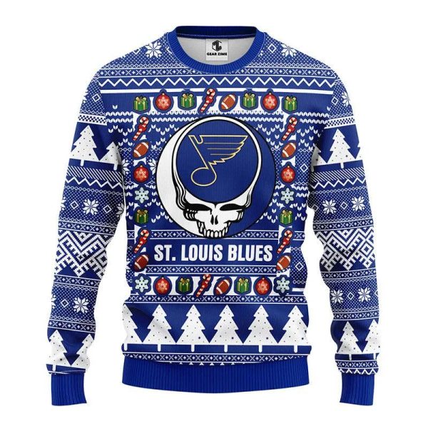 St. Louis Blues Grateful Dead Ugly Christmas Sweater, St. Louis Blues Ugly Sweater, NHL Ugly Sweater