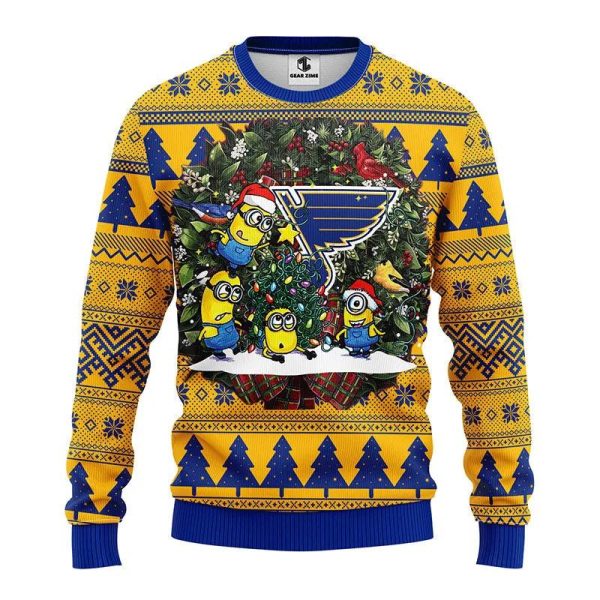 St. Louis Blues Minion Ugly Christmas Sweater, St. Louis Blues Ugly Sweater, NHL Ugly Sweater