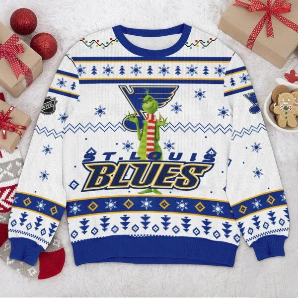 St. Louis Blues NHL Grinch Ugly Christmas Sweater, St. Louis Blues Ugly Sweater, NHL Ugly Sweater