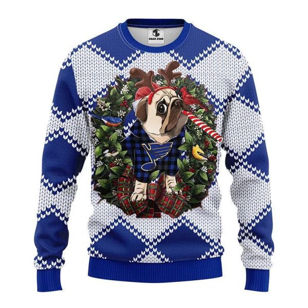 St. Louis Blues Pub Dog Ugly Christmas Sweater, St. Louis Blues Ugly Sweater, NHL Ugly Sweater