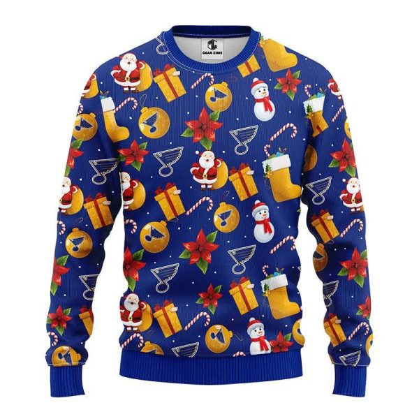 St. Louis Blues Santa Claus Snowman Ugly Christmas Sweater, St. Louis Blues Ugly Sweater, NHL Ugly Sweater