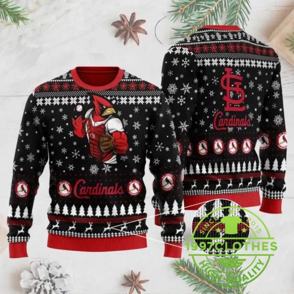 St. Louis Cardinals Mascot Ugly Christmas Sweater, St. Louis Cardinals Ugly Sweater, MLB Christmas Sweater