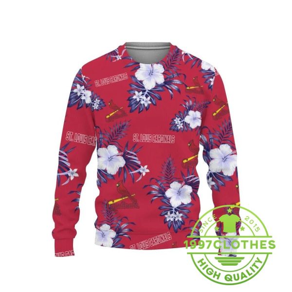 St. Louis Cardinals Tropical Hawaii Ugly Christmas Sweater, St. Louis Cardinals Ugly Sweater, MLB Christmas Sweater