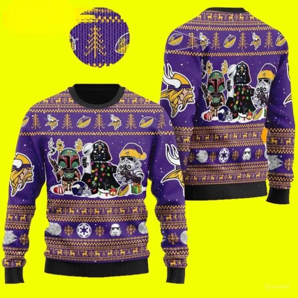 Star Wars Minnesota Vikings Ugly Christmas Sweater, Minnesota Vikings Ugly Sweater, NFL Ugly Sweater