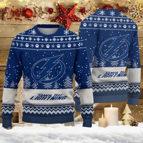 Tampa Bay Lightning Big Logo Ugly Christmas Sweater, Tampa Bay Lightning Ugly Sweater, NHL Ugly Sweater