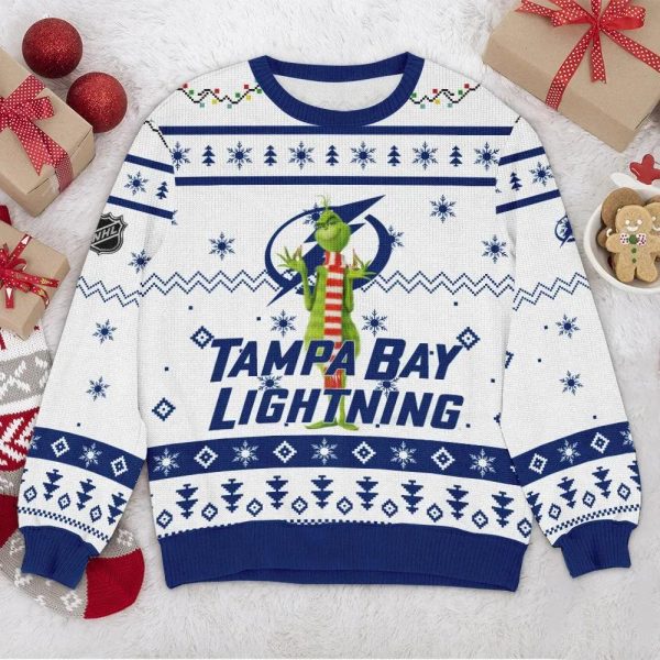 Tampa Bay Lightning NHL Grinch Ugly Christmas Sweater, Tampa Bay Lightning Ugly Sweater, NHL Ugly Sweater