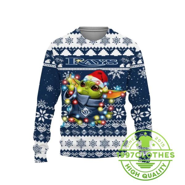 Tampa Bay Rays Baby Yoda Star Wars Ugly Christmas Sweater, Tampa Bay Rays Ugly Sweater, MLB Christmas Sweater