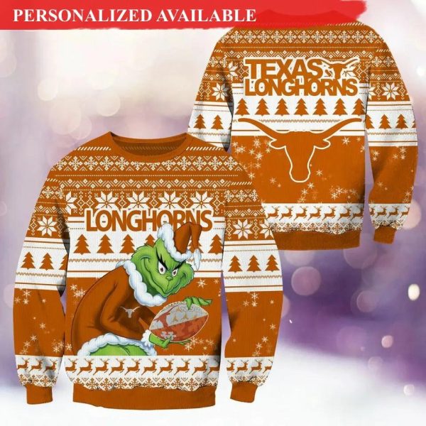 Texas Longhorns Grinch Ugly Christmas Sweater, Texas Longhorns Ugly Christmas Sweater, NCAA Christmas Sweater