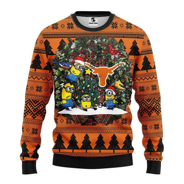 Texas Longhorns Minion Ugly Christmas Sweater, Texas Longhorns Ugly Christmas Sweater, NCAA Christmas Sweater