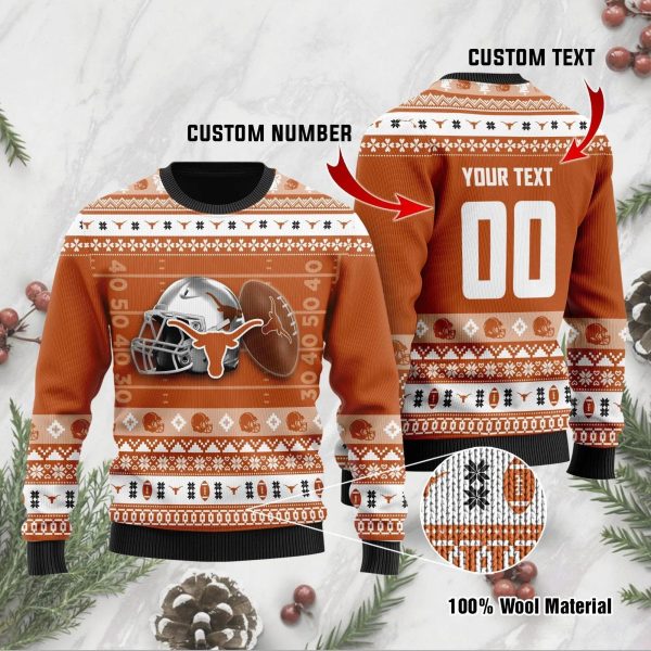 Texas Longhorns Personalized Ugly Christmas Sweater, Texas Longhorns Ugly Christmas Sweater, NCAA Christmas Sweater