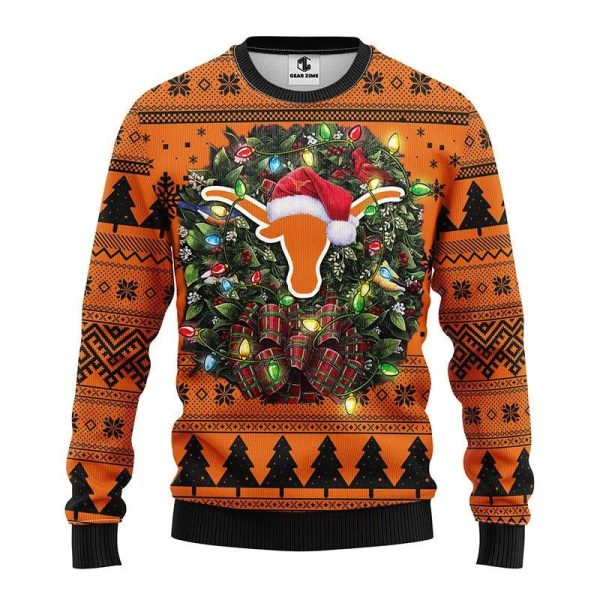 Texas Longhorns Santa Hat Ugly Christmas Sweater, Texas Longhorns Ugly Christmas Sweater, NCAA Christmas Sweater