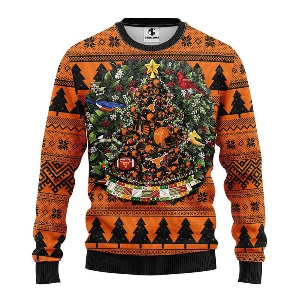 Texas Longhorns Tree Ball Ugly Christmas Sweater, Texas Longhorns Ugly Christmas Sweater, NCAA Christmas Sweater