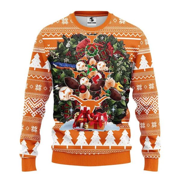 Texas Longhorns Tree Ugly Christmas Sweater, Texas Longhorns Ugly Christmas Sweater, NCAA Christmas Sweater