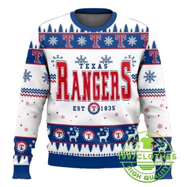 Texas Rangers Est 1835 Mlb Ugly Christmas Sweater, Texas Rangers Ugly Sweater, MLB Christmas Sweater