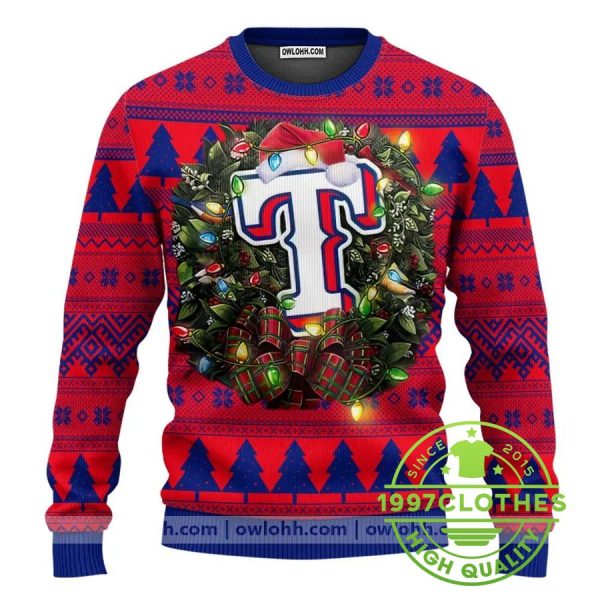 Texas Rangers Santa Hat Ugly Christmas Sweater, Texas Rangers Ugly Sweater, MLB Christmas Sweater