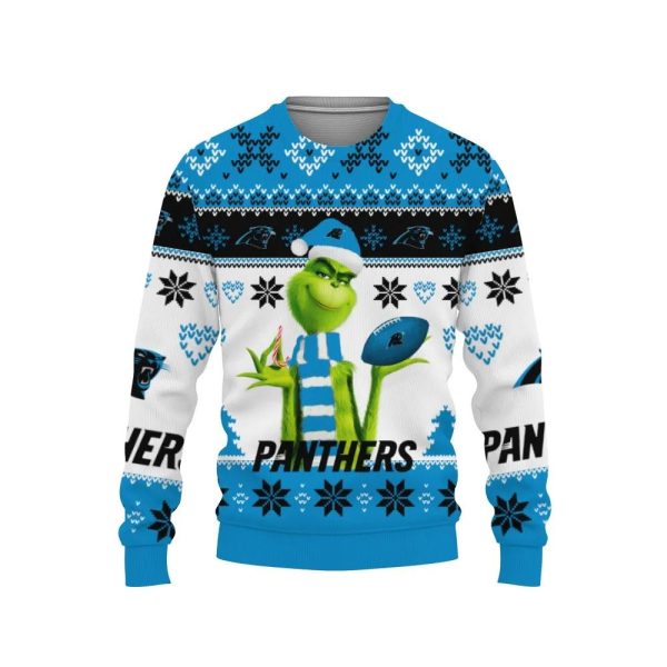 The Grinch Cute Carolina Panthers Ugly Christmas Sweater, Carolina Panthers Ugly Sweater, NFL Ugly Sweater