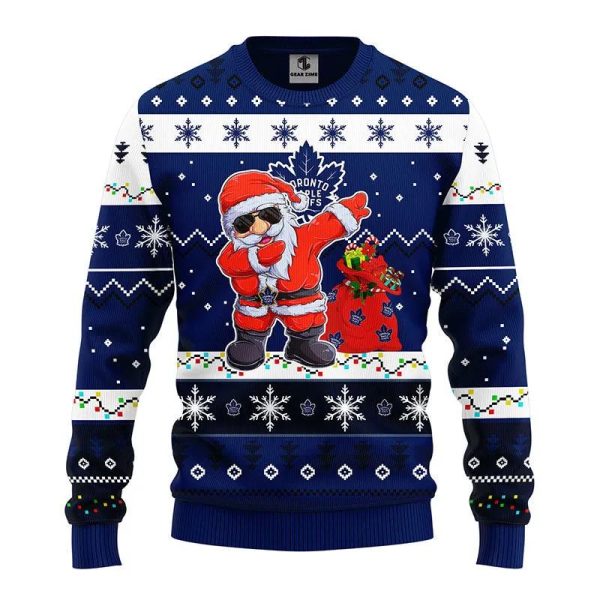 Toronto Maple Leafs Dabbing Santa Claus Ugly Christmas Sweater, Toronto Maple Leafs Ugly Sweater, NHL Ugly Sweater