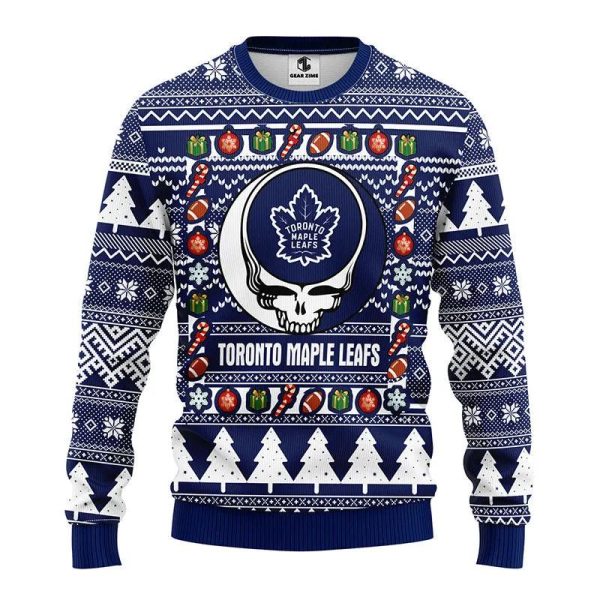 Toronto Maple Leafs Grateful Dead Ugly Christmas Sweater, Toronto Maple Leafs Ugly Sweater, NHL Ugly Sweater