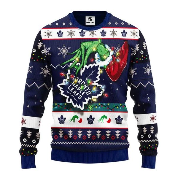 Toronto Maple Leafs Grinch Ugly Christmas Sweater, Toronto Maple Leafs Ugly Sweater, NHL Ugly Sweater