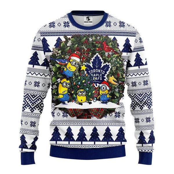 Toronto Maple Leafs Minion Ugly Christmas Sweater, Toronto Maple Leafs Ugly Sweater, NHL Ugly Sweater